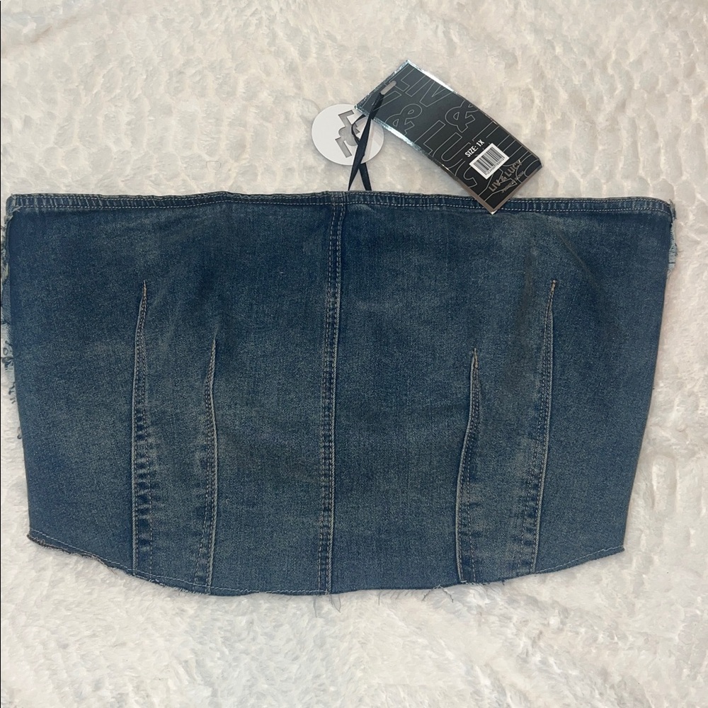 Denim Strapless Corset Top size 1X new with tags